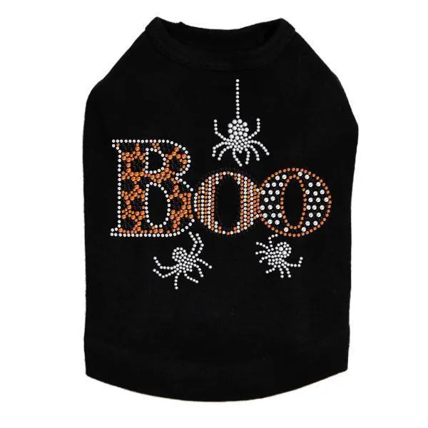 Boo With Silver Spiders Rhinestone Dog Tank
