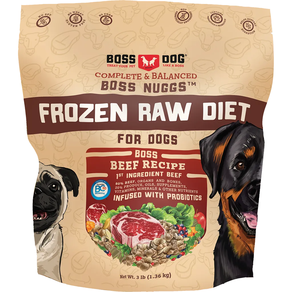 Boss Dog Frozen Complete Raw Beef Nuggs 3lb Bag livestock health goat wellness poultry spray cattle health aid goat nutrition