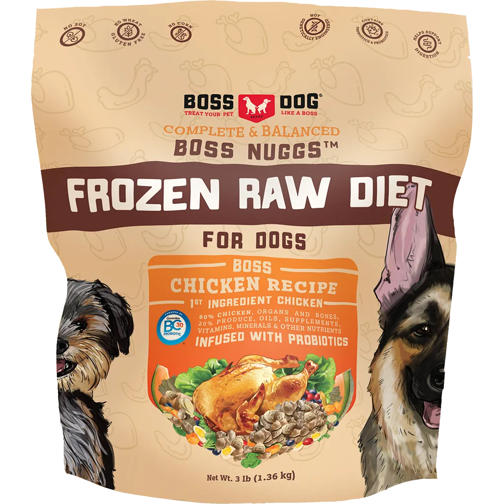 Boss Dog Frozen Complete Raw Chicken Nuggs 3lb Bag livestock health goat wellness poultry spray cattle health aid goat nutrition