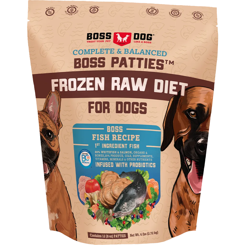 Boss Dog Frozen Complete Raw Fish 8oz. Patties 6lb Bag *Special Order Only* livestock health goat wellness poultry spray cattle health aid goat nutrition