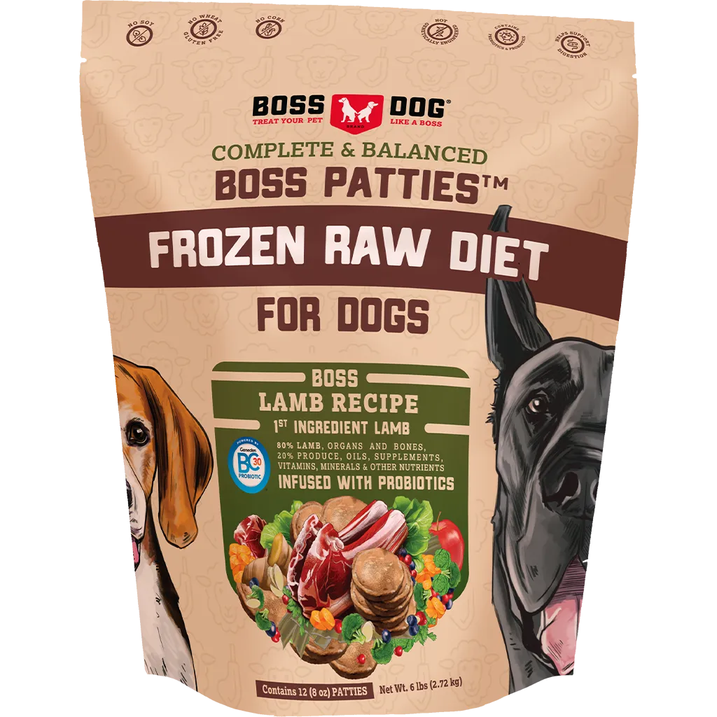 Boss Dog Frozen Complete Raw Lamb 8oz. Patties 6lb Bag livestock health goat wellness poultry spray cattle health aid goat nutrition