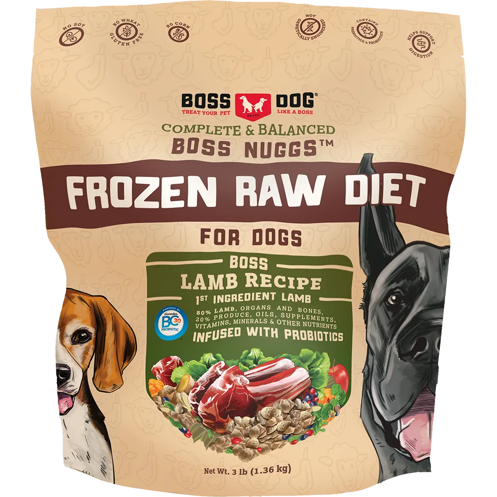 Boss Dog Frozen Complete Raw Lamb Nuggs 3lb Bag livestock health goat wellness poultry spray cattle health aid goat nutrition