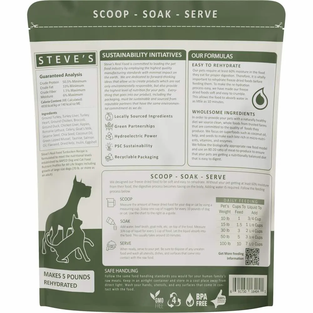 'BUNDLE DEAL FREE FD TREATS': Steve's Real Food Turducken Grain-Free Freeze-Dried Raw Food For Cats & Dogs 20oz