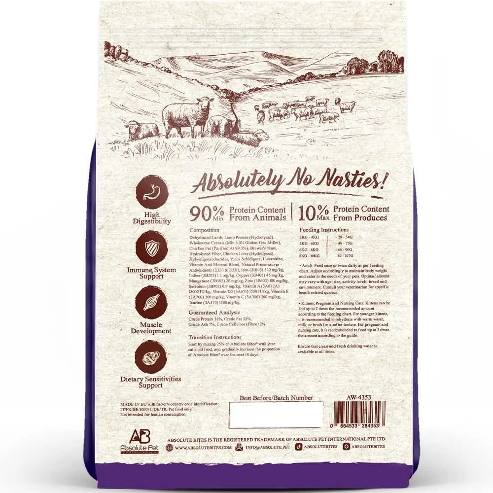 'BUNDLE DEAL/50% OFF 12lb(Exp 13Sep) FREE TREATS': Absolute Bites Wild Age Lamb Dry Cat Food