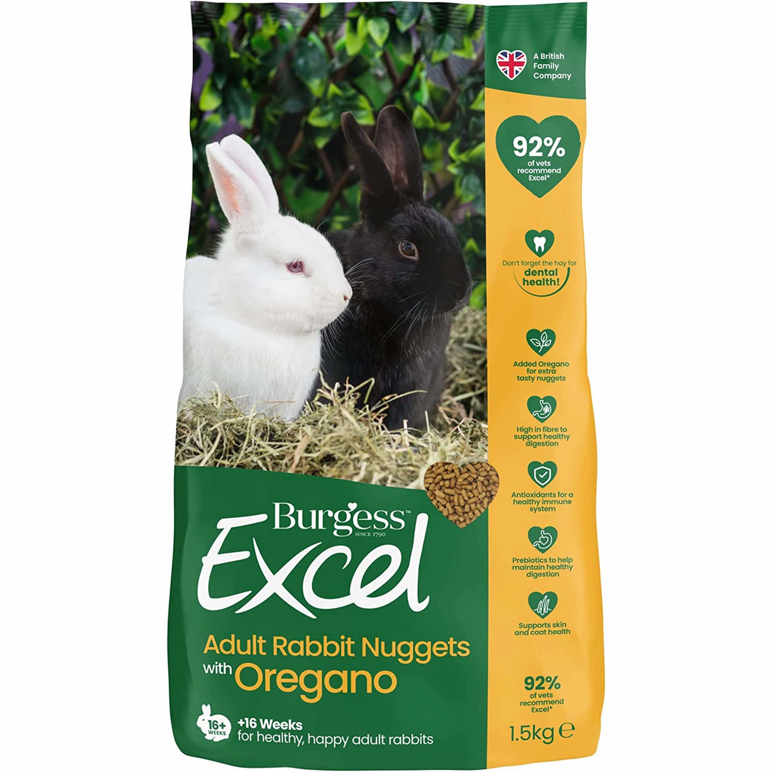 Burgess Excel Adult Rabbit Nuggets with Oregano 1.5kg cat vitamins cat digestive aid cat immune support cat joint supplement cat skin supplement