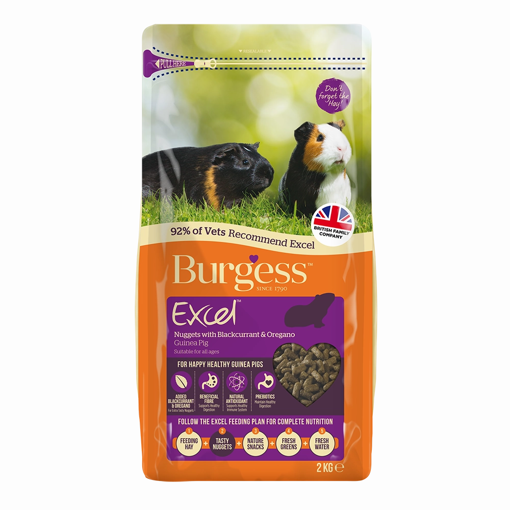 Burgess Excel Guinea Pig Nuggets with Blackcurrant & Oregano 2kg hamster food guinea pig food rabbit hay rodent treats mouse food