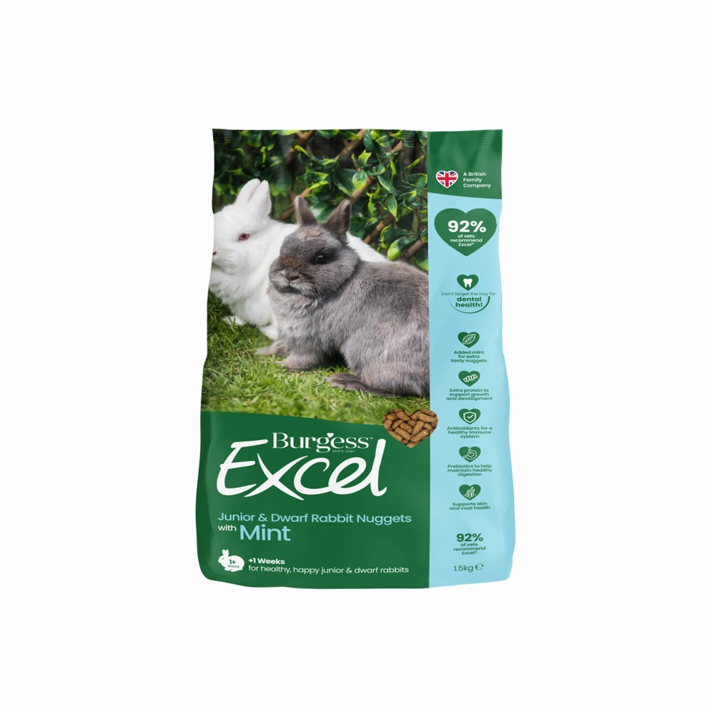 Burgess Excel Rabbit Junior & Dwarf Nuggets with Mint 1.5kg hamster food guinea pig food rabbit hay rodent treats mouse food