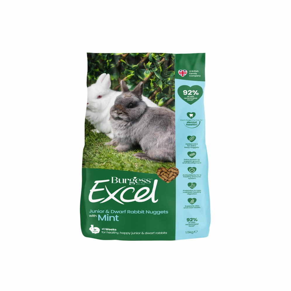 Burgess Excel Rabbit Junior & Dwarf Nuggets with Mint 1.5kg puppy starter kit puppy crate puppy collar puppy pee pad puppy food