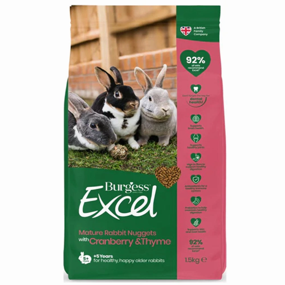 Burgess Excel Rabbit Mature Nuggets with Cranberry & Thyme 1.5kg hamster food guinea pig food rabbit hay rodent treats mouse food