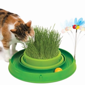 Catit Play 3-in-1 Cat Circuit Ball Toy with Grass Planter Cat Toy (Green) cat leash cat bowtie cat hat cat bandana cat costume