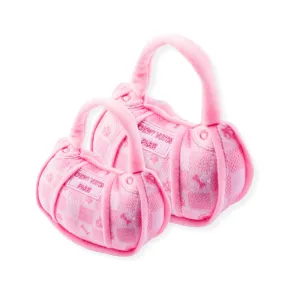 Checker Chewy Vuiton Handbag Dog Toy - Pink dog toys indestructible dog toys dog tug toys dog plush chew resistant toy
