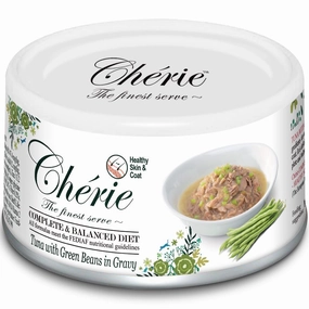 Cherie Healthy Skin & Coat Tuna With Green Beans In Gravy Canned Cat Food 80g cat food cans soft cat food high protein cat food natural cat food senior cat food