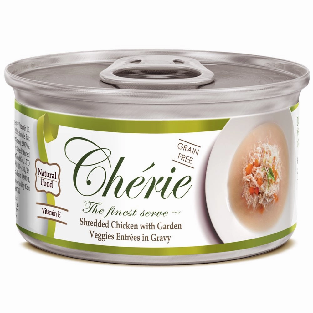 Cherie Shredded Chicken With Garden Veggies Entrees In Gravy Canned Cat Food 80g cat food cans soft cat food high protein cat food natural cat food senior cat food
