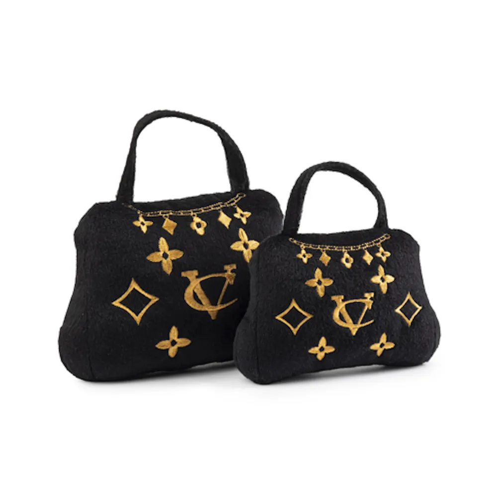 Chewy Vuiton Noir Crown of Gold Purse Dog Toy dog toys indestructible dog toys dog tug toys dog plush chew resistant toy