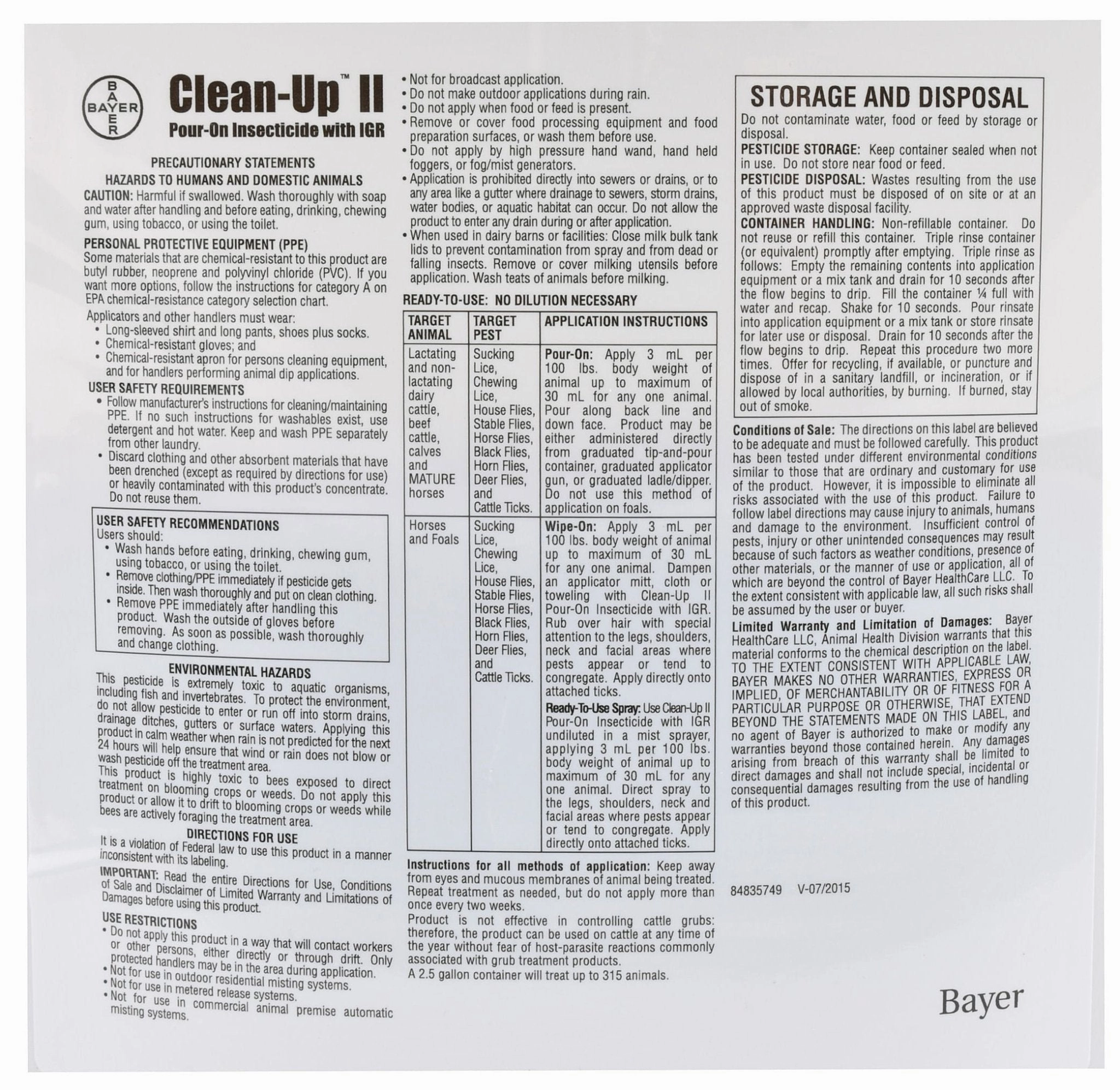 Clean-Up II Pour-On Insecticide with IGR for Fly Control