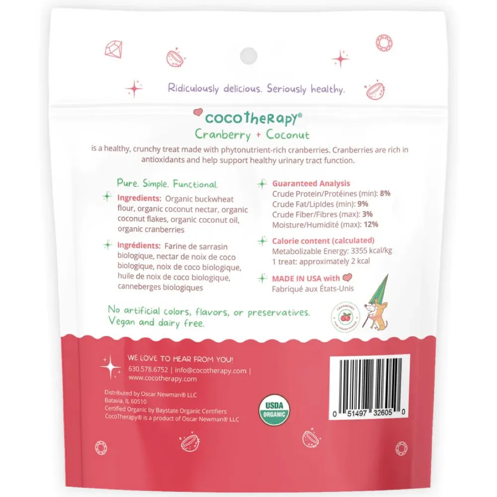 CocoTherapy Coco-Gems Cranberry   Coconut Organic Grain-Free Dog Treats 5oz