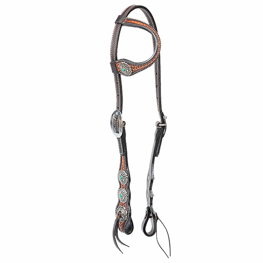 Cody Pro Turquoise Concho One Ear Headstall with Basketweave Tooling cat fur care cat grooming tools cat deshedding brush cat bath kit cat nail trimmer