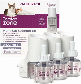 Comfort Zone MultiCat Calming Diffuser Kit, Cat Pheromone  3 Diffusers and 6 Refills-48ml, New Formula cat climbing tree cat hammock cat steps cat grooming kit cat safety gate