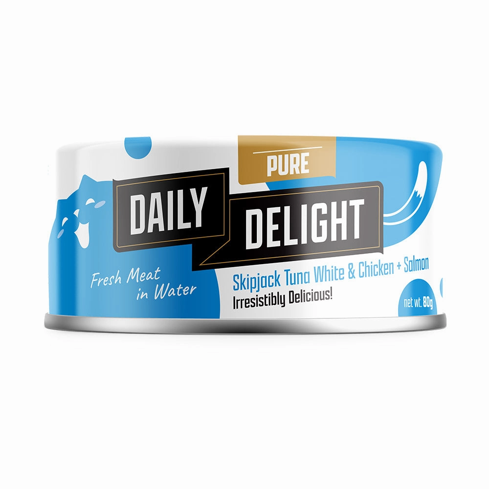 Daily Delight Pure Skipjack Tuna White & Chicken with Salmon Canned Cat Food 80g cat food cans soft cat food high protein cat food natural cat food senior cat food