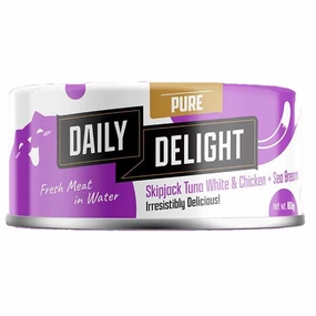 Daily Delight Pure Skipjack Tuna White & Chicken with Sea Bream Canned Cat Food 80g cat food cans soft cat food high protein cat food natural cat food senior cat food
