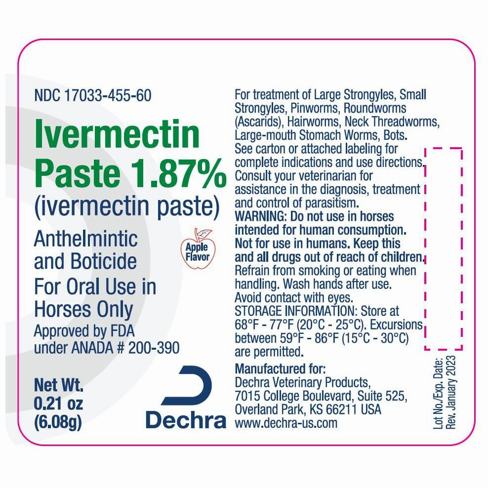 Dechra Ivermectin Paste 1.87% Anthelmintic and Boticide for Horses