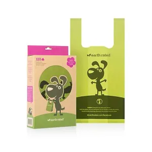 Earth Rated Scented Poop Bags w/ HANDLE 120ct dog pain relief hip joint supplement senior dog care pet arthritis aid dog skin supplement