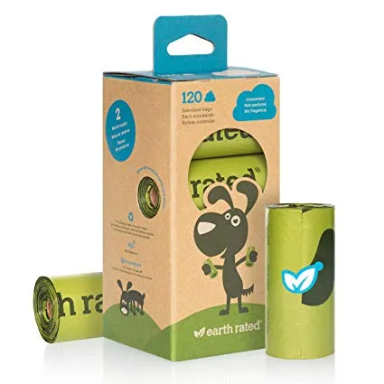 Earth Rated Unscented Poop Bags 8 rolls (120ct) dog pain relief hip joint supplement senior dog care pet arthritis aid dog skin supplement