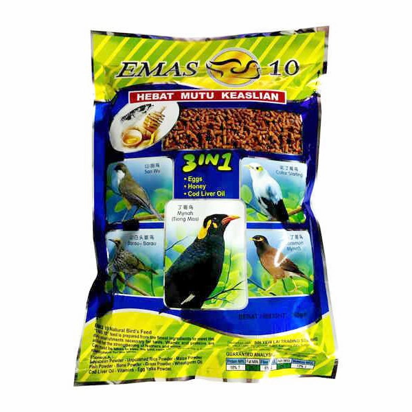 Emas 10 3-in-1 Natural Bird's Feed - Coarse 450g (Pellet Type) bird cage parrot food bird toys bird perch bird treats