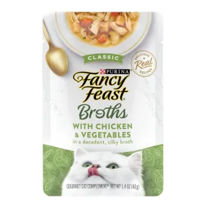 Fancy Feast Classic Broths with Chicken & Vegetables Supplemental Cat Food Pouches cat calming diffuser cat stress relief anxiety cat treats cat relaxing spray pet mood aid