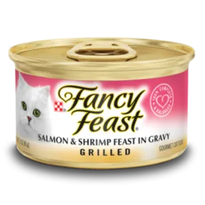 Fancy Feast Grilled Salmon & Shrimp Feast in Gravy Wet Cat Food cat treats toys for cats cat hair remover cat cleaning supplies cat food bowl