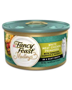 Fancy Feast Medleys White Meat Chicken Primavera Pate With Tomatoes, Carrots & Spinach Wet Cat Food cat calming diffuser cat stress relief anxiety cat treats cat relaxing spray pet mood aid