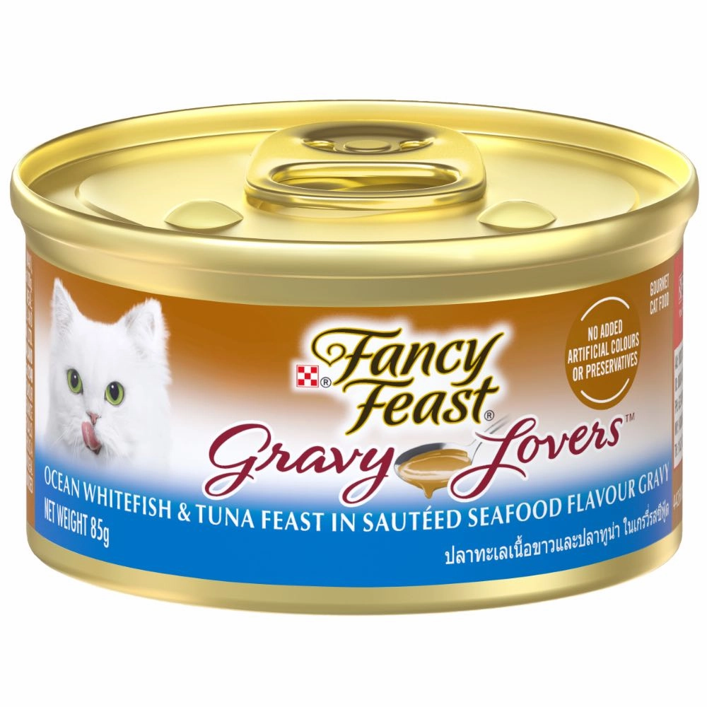 Fancy Feast Gravy Lovers Ocean Whitefish & Tuna Canned Cat Food 85g natural cat food soft cat treats freeze dried cat food organic cat treats indoor cat food