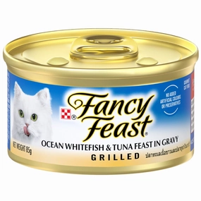 Fancy Feast Grilled Ocean Whitefish & Tuna Feast In Gravy Canned Cat Food 85g cat food cans soft cat food high protein cat food natural cat food senior cat food