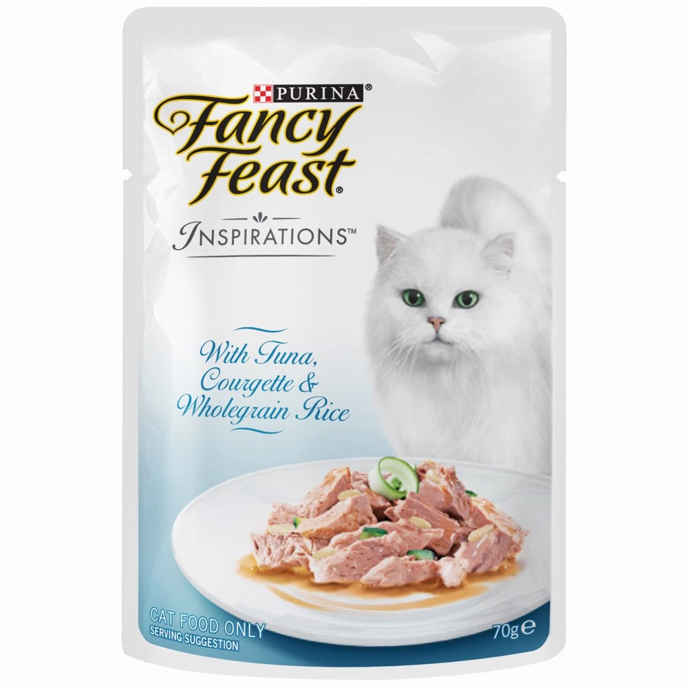 Fancy Feast Inspirations Tuna, Courgette & Whole Grain Rice Pouch Cat Food 70g x12 dog travel bag car seat cover pet carrier for car training leash dog training whistle