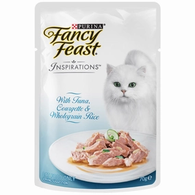 Fancy Feast Inspirations Tuna, Courgette & Whole Grain Rice Pouch Cat Food 70g x12 dog travel bag car seat cover pet carrier for car training leash dog training whistle
