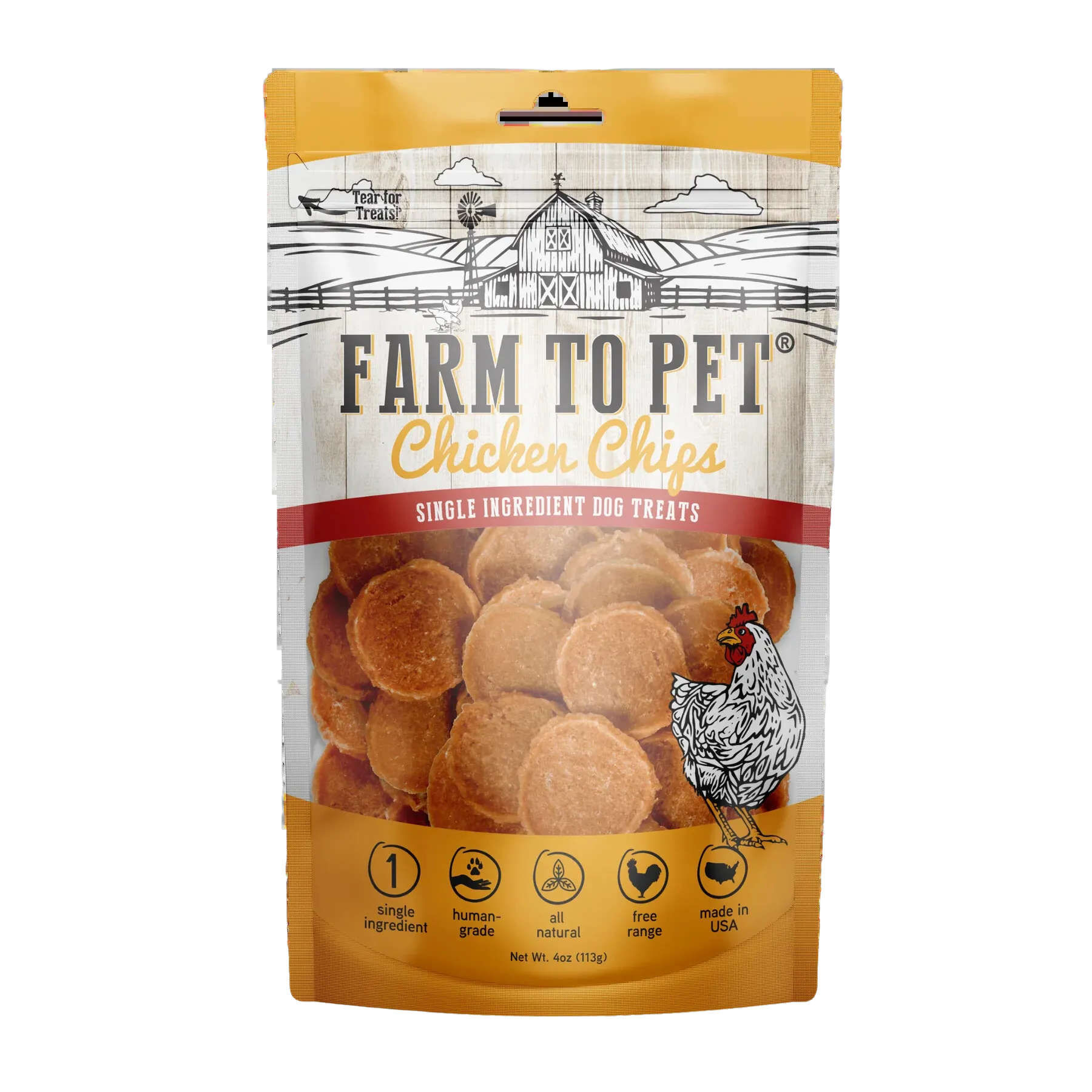 Farm to Pet Single Ingredient Chicken Chips 4oz Bag goat vitamins sheep health poultry medicine livestock supplement animal wellness