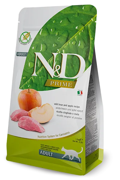 Farmina N&D Prime Grain Free Boar and Apple Dry Cat Food cat treats toys for cats cat hair remover cat cleaning supplies cat food bowl