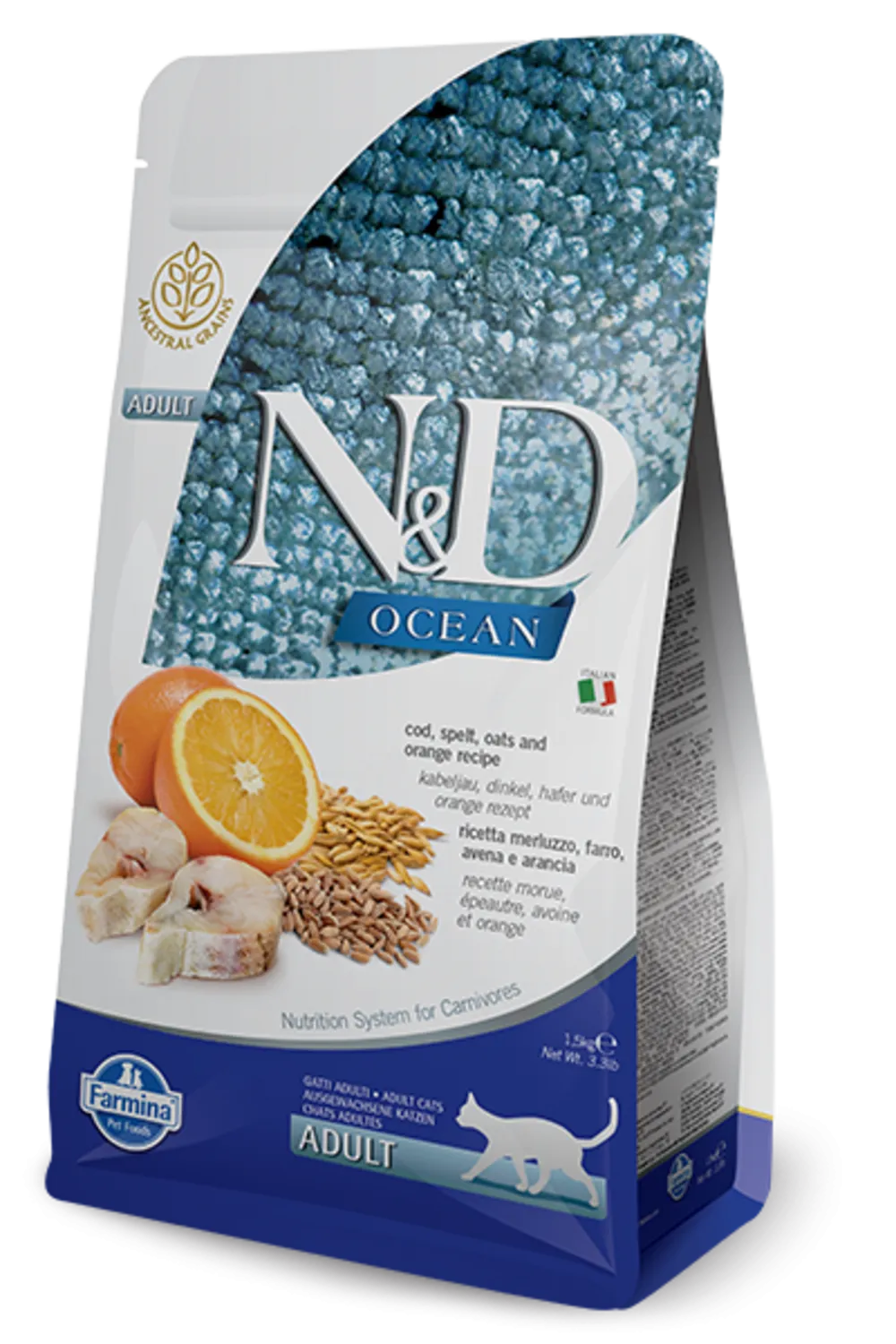 Farmina Ocean N&D Natural & Delicious Adult Cod, Spelt, Oats & Orange Dry Cat Food freeze dried dog food raw food for dogs dog freeze meal high protein dog food grain free freeze dog food