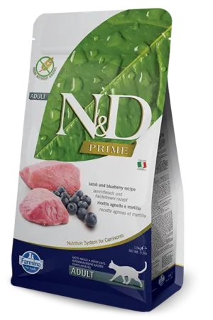 Farmina Prime N&D Natural & Delicious Grain Free Adult Lamb & Blueberry Dry Cat Food freeze dried dog food raw food for dogs dog freeze meal high protein dog food grain free freeze dog food