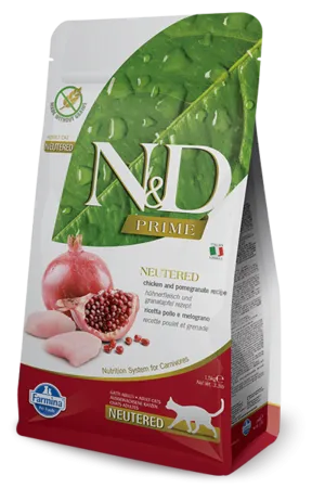 Farmina Prime N&D Natural & Delicious Grain Free Chicken & Pomegranate Neutered Adult Dry Cat Food freeze dried dog food raw food for dogs dog freeze meal high protein dog food grain free freeze dog food