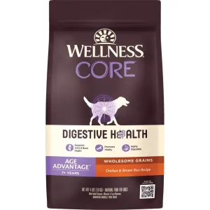 'FREE FD TREATS w 24lb': Wellness CORE Digestive Health Age Advantage Chicken & Brown Rice Senior Dry Dog Food dog grooming shampoo collar crate feeding supplies