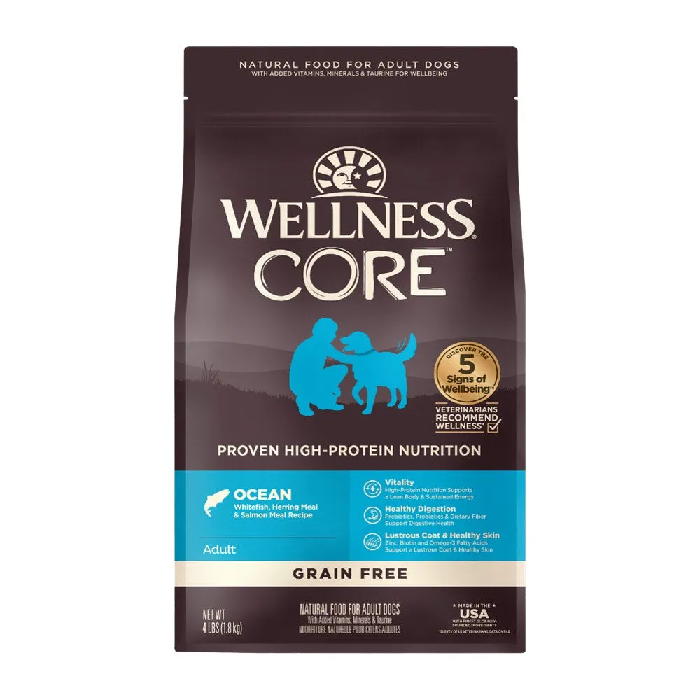 'FREE FD TREATS w 4lb & 22lb': Wellness CORE Grain-Free Ocean Dry Dog Food