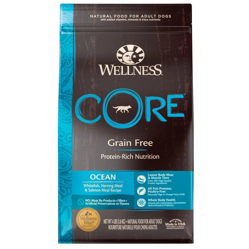 'FREE FD TREATS w 4lb & 22lb': Wellness CORE Grain-Free Ocean Dry Dog Food