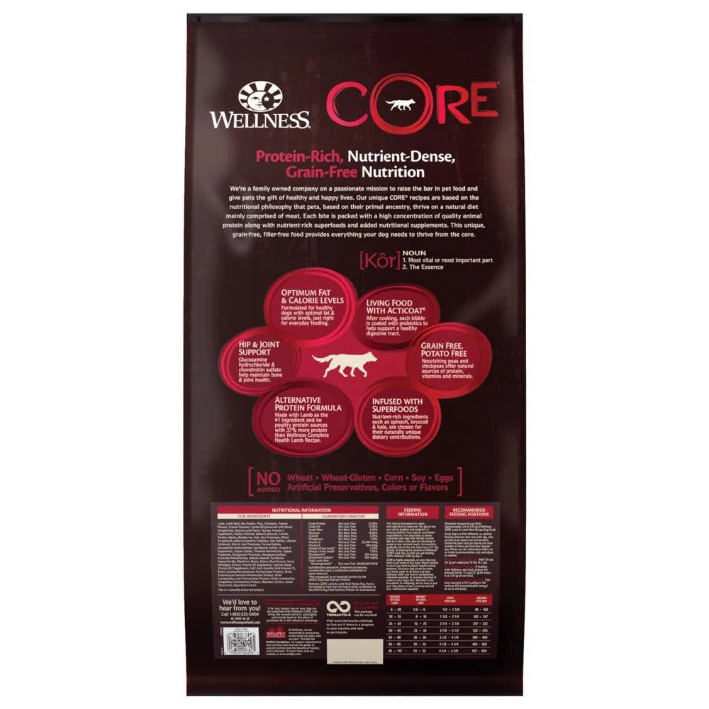 'FREE FD TREATS': Wellness CORE Grain-Free Lamb Dry Dog Food