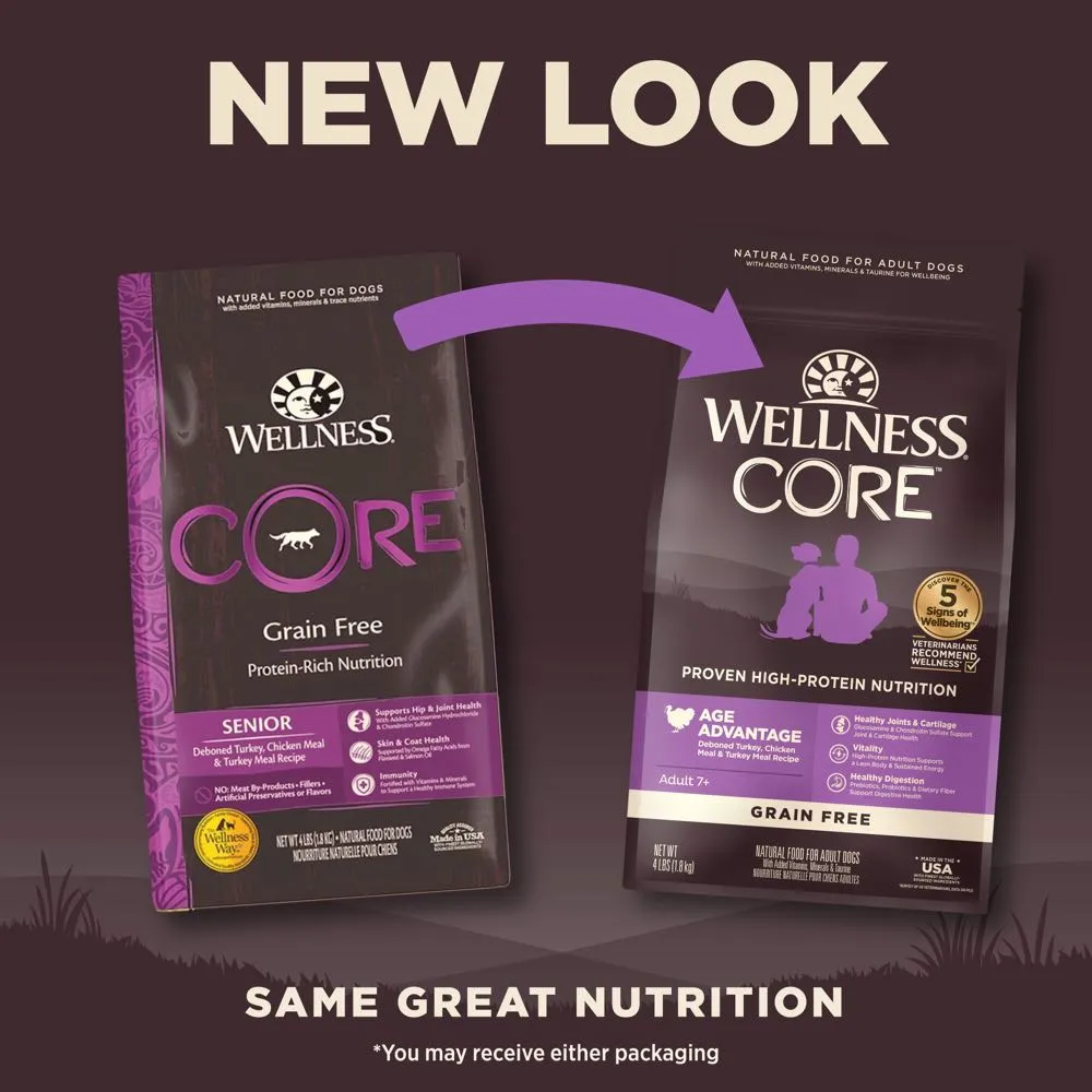 'FREE FD TREATS': Wellness CORE Grain-Free Senior Dry Dog Food