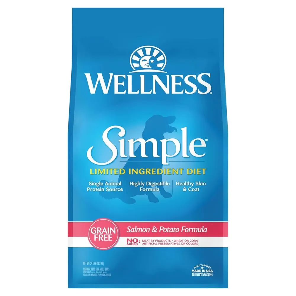 'FREE FD TREATS': Wellness Simple Grain-Free Salmon & Potato Formula Adult Dry Dog Food 24lb dog grooming shampoo collar crate feeding supplies