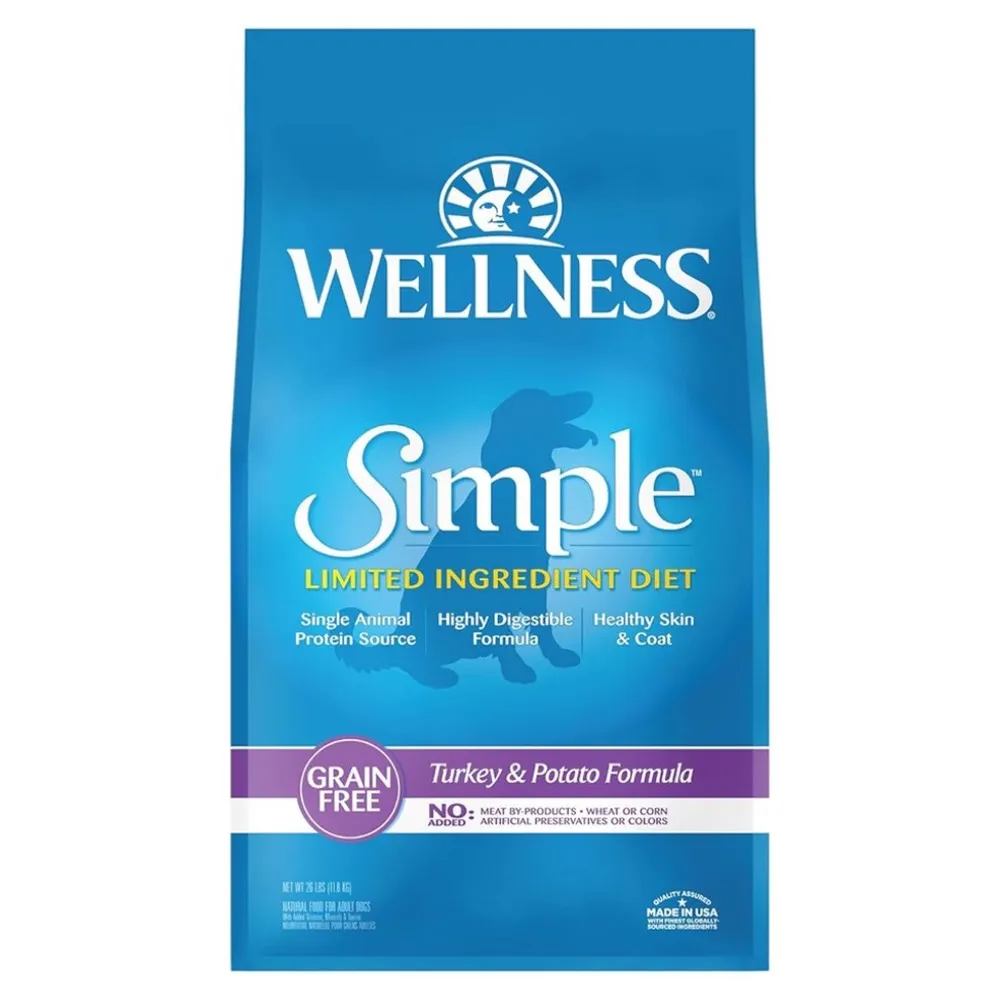 'FREE FD TREATS': Wellness Simple Grain-Free Turkey & Potato Formula Adult Dry Dog Food 26lb dog grooming shampoo collar crate feeding supplies