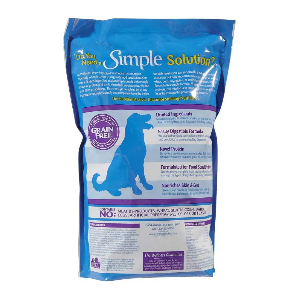 'FREE FD TREATS': Wellness Simple Grain-Free Turkey & Potato Formula Adult Dry Dog Food 26lb
