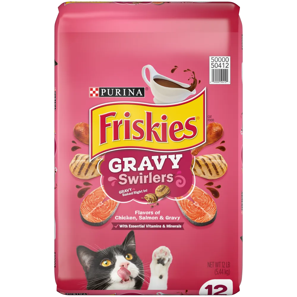 Friskies Gravy Swirlers Chicken & Salmon Flavor Dry Cat Food freeze dried dog food raw food for dogs dog freeze meal high protein dog food grain free freeze dog food