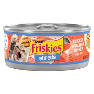 Friskies Savory Shreds Chicken And Salmon Dinner In Gravy Canned Cat Food cat calming diffuser cat stress relief anxiety cat treats cat relaxing spray pet mood aid